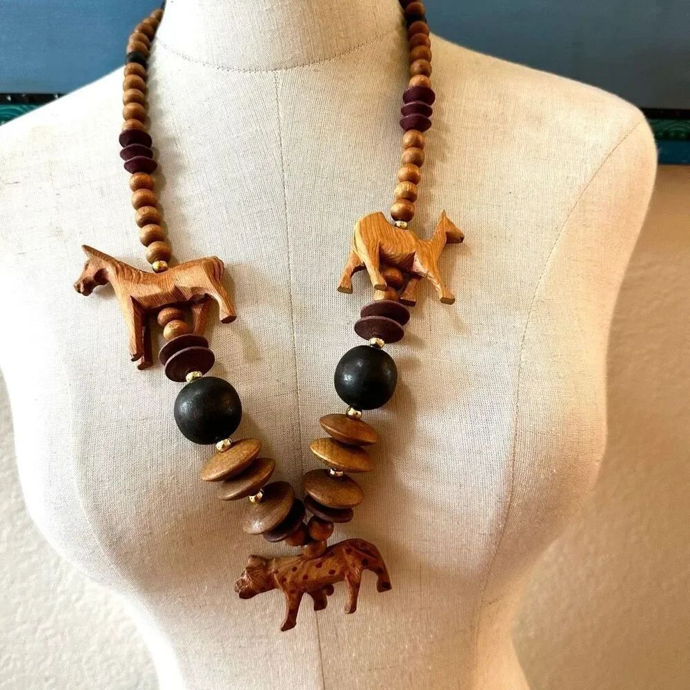 African wooden beaded animal beaded necklace